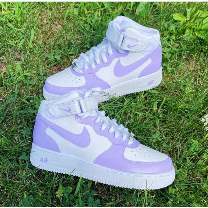 Nike Air Force 1 Custom Mid Lilac Purple Lavender White Shoes Men Womens Kids