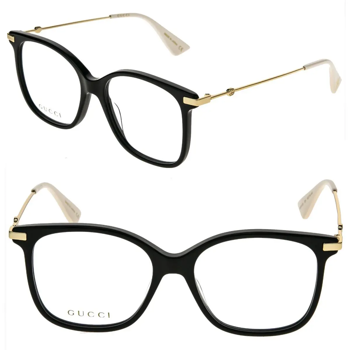 Gucci GG0512O 0512 Black Gold Rectangular Eyeglasses 52mm 001 Optical Unisex
