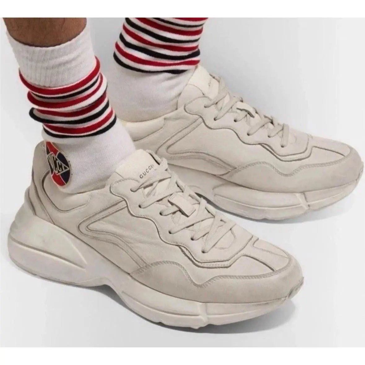 Gucci Rython Ivory Sneakers Dirty Look Leather Sneakers G 12 US 12.5