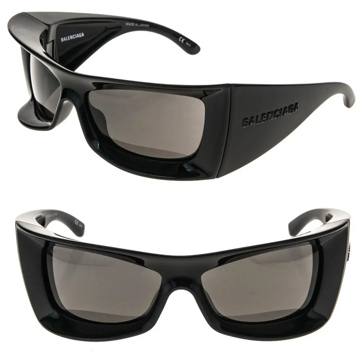 Balenciaga BB0156S 0156 Extreme Oversized Wrap Black Bold Unisex Sunglasses 001