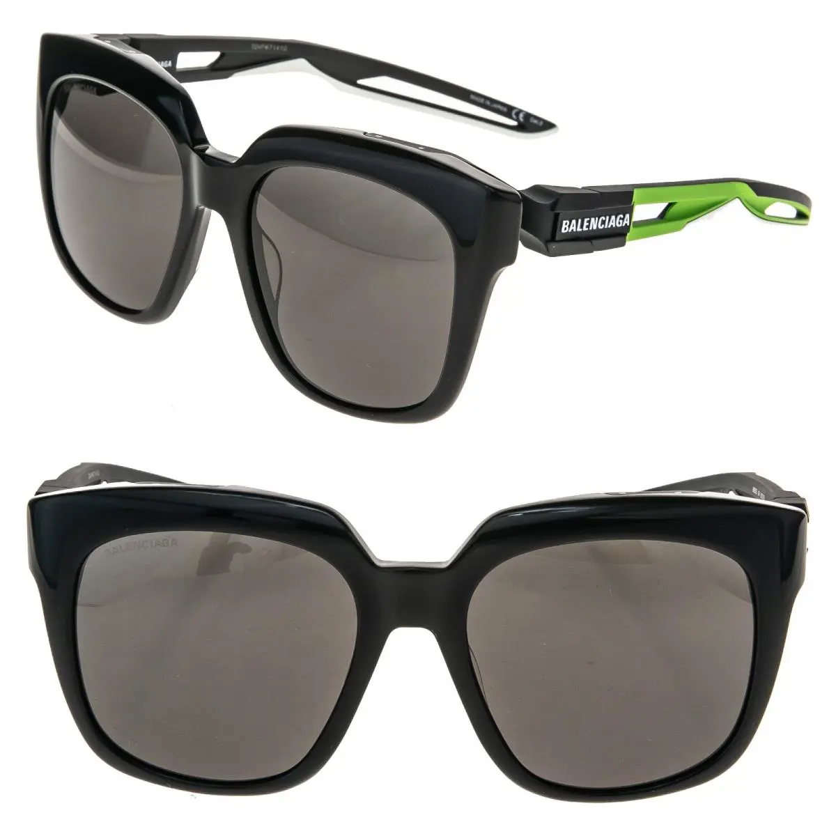 Balenciaga BB0025S Hybrid D 0025 Black Lime Green Square Sport Unisex Sunglasses