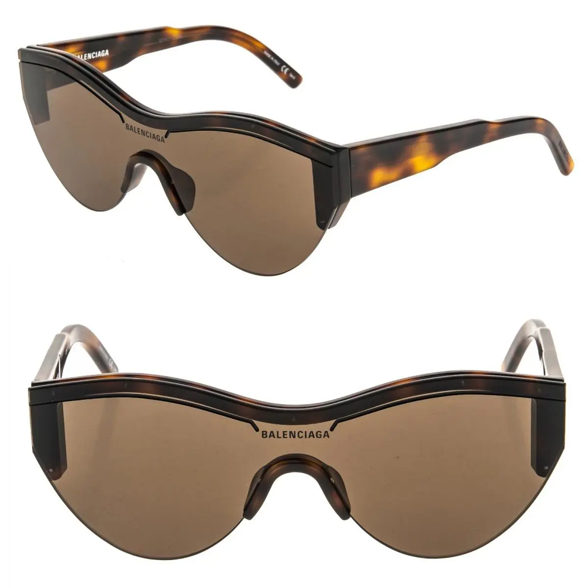 Balenciaga BB0004S Ski 0004 Brown Havana Shield Mask Fashion Sunglasses 007