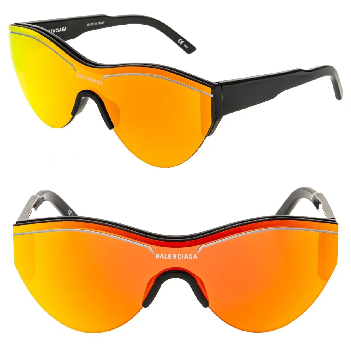 Balenciaga BB0004S Ski 0004 Black Orange Shield Mask Fashion Sunglasses Unisex