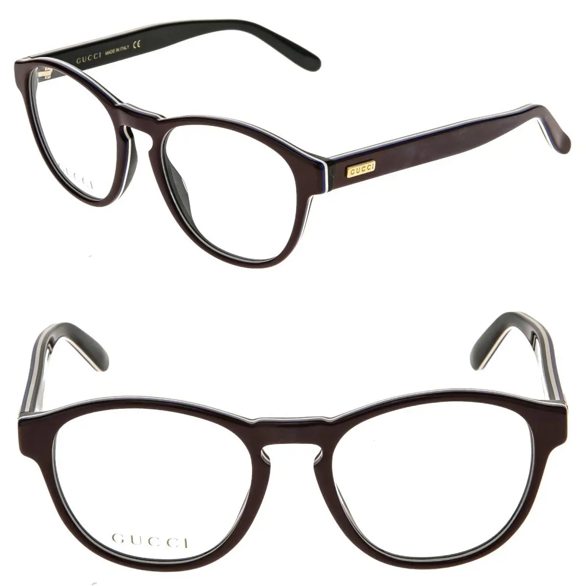 Gucci GG0273O 0273 Burgundy Black White Stripe Oval Unisex Eyeglasses 50mm 003