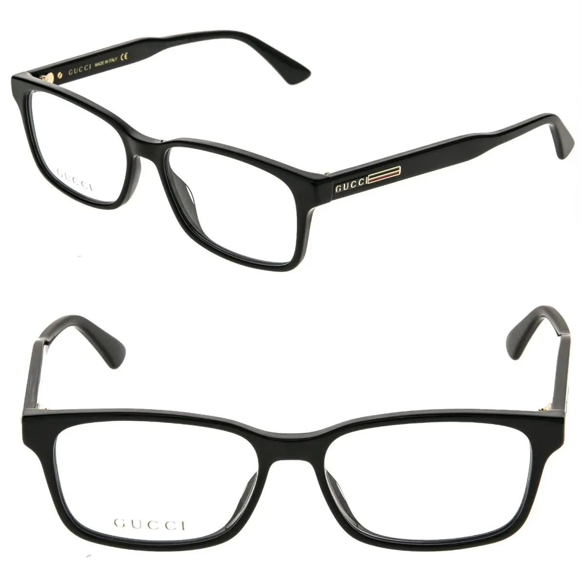 Gucci GG0826O 0826 Black Stripe Rectangular Eyeglasses 53mm 001 Frame Unisex