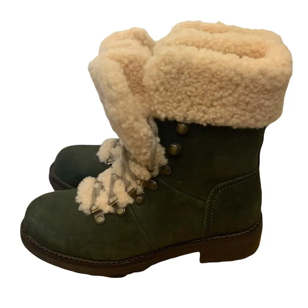 Ugg Fraser Slate Leather/ Sheepskin Winter Lace-up Snow Boots Size 4