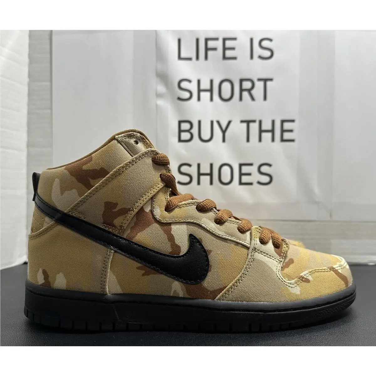 Nike SB Dunk High Pro Desert Camo Parachute Beige Black BQ6826-200 Mens Size 8