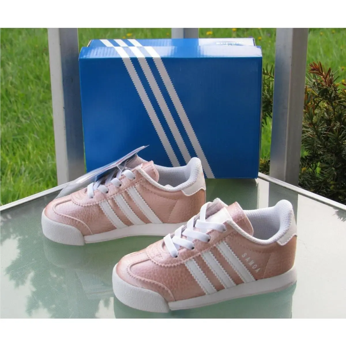 Adidas Originals Samoa Toddler Girls sz 7K Pink Leather Elastic Slip-on Sneakers