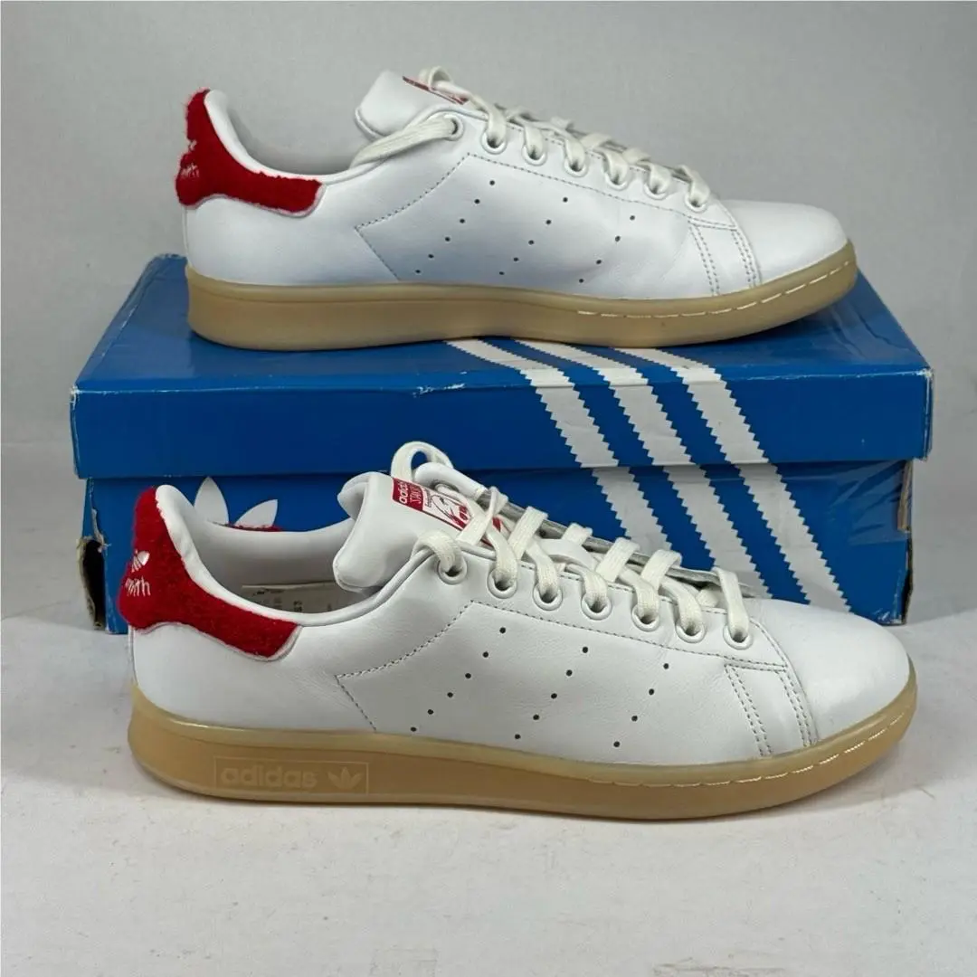 Adidas Stan Smith Mens Size US 8.5 White Red Leather Gum Sole Sneakers - S32256