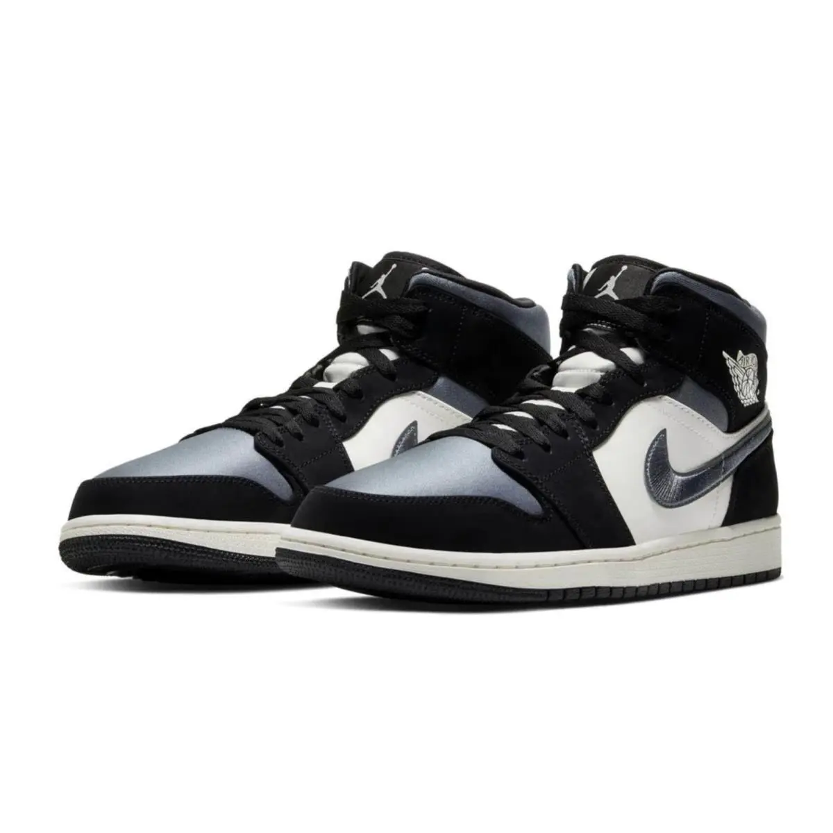 Nike Air Jordan 1 Mid SE Satin Grey Toe 852542-011 Size 9.5 - Black/Sail/Smoke Grey