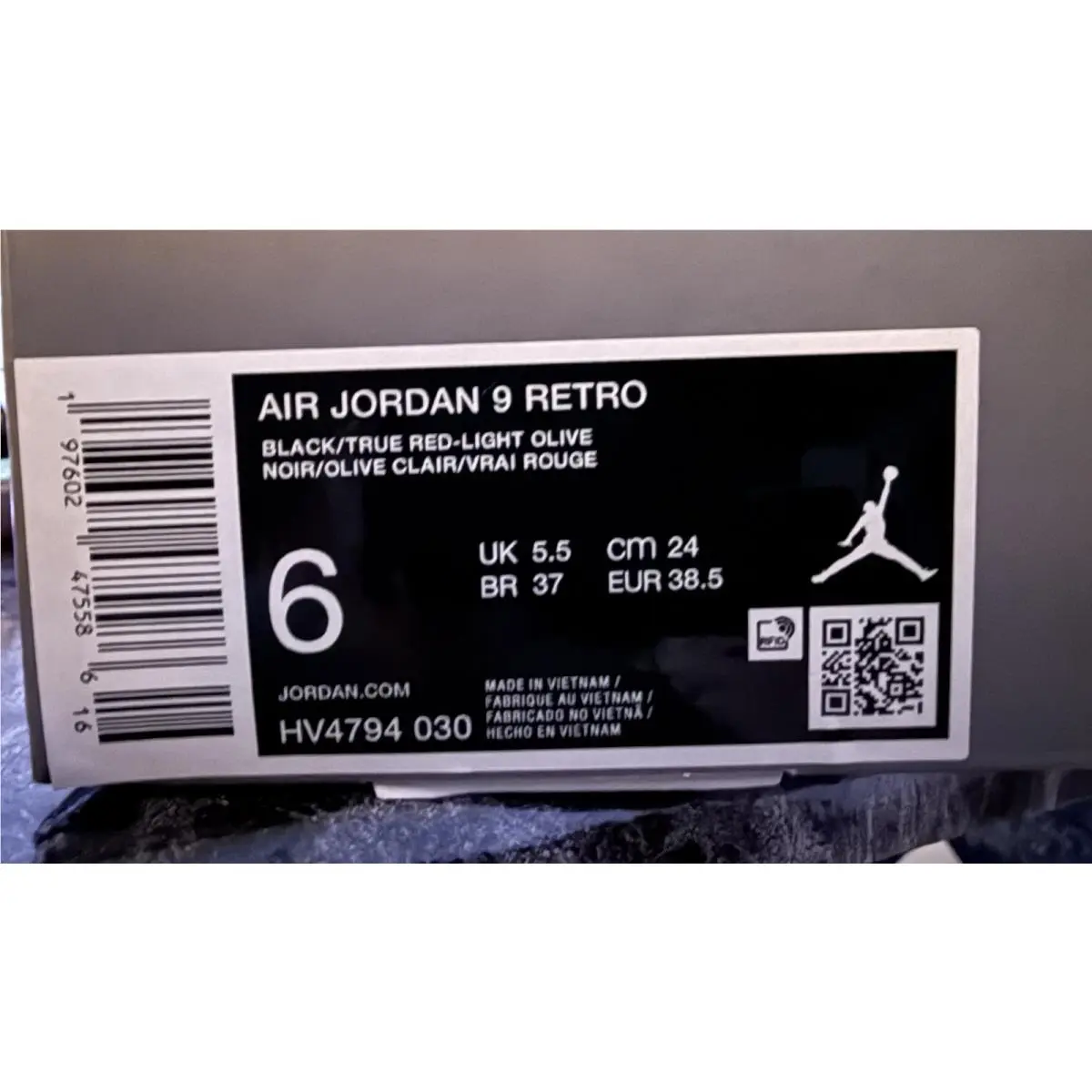 Nike shoes - Air Jordan 9 Retro - Air Retro - HV4794 030 - Black / True Red-Light Olive (UPC: 197602475586) 13