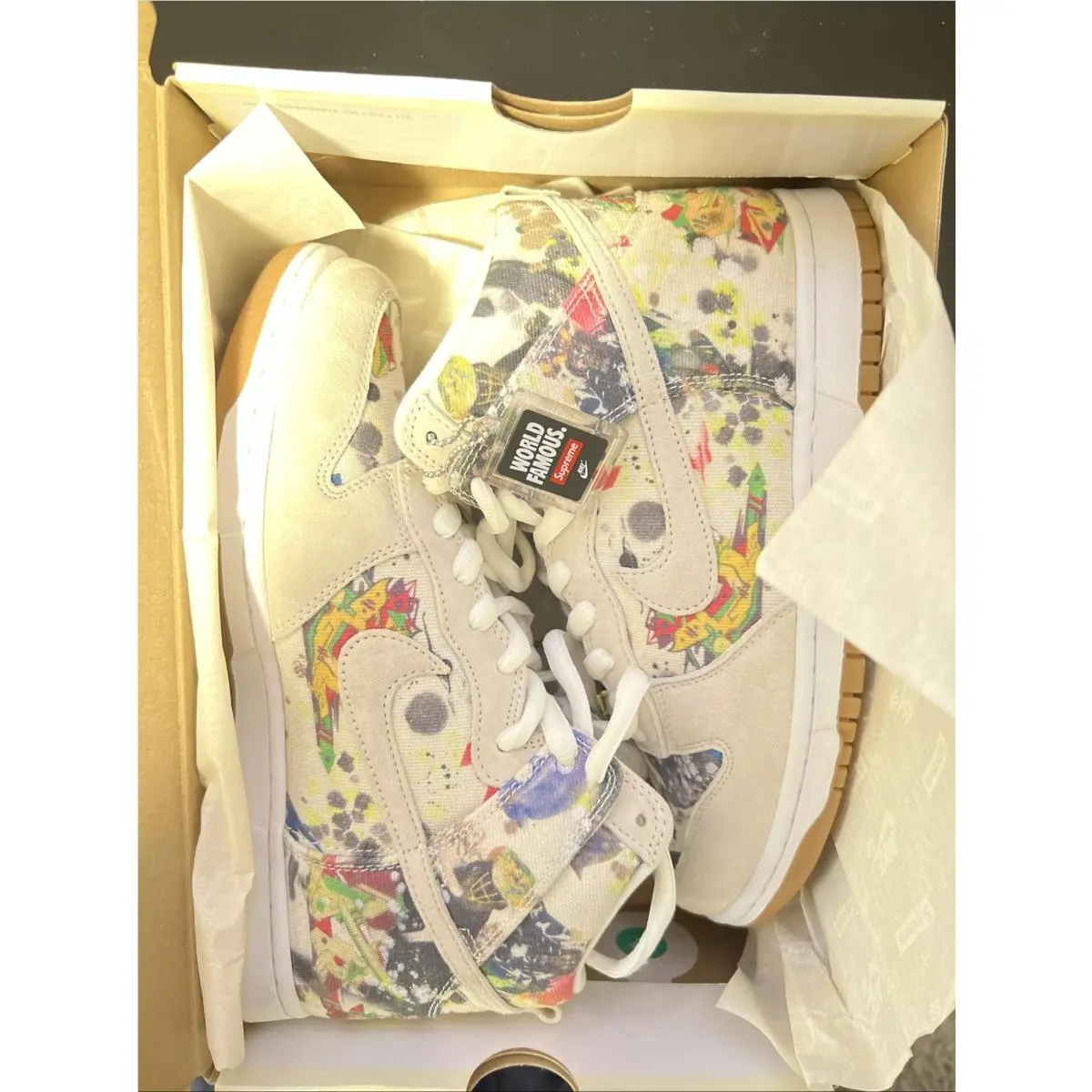Nike Supreme x Dunk SB High Rammellzee Size 9.5 - White, Manufacturer: White/White/Multi-Color