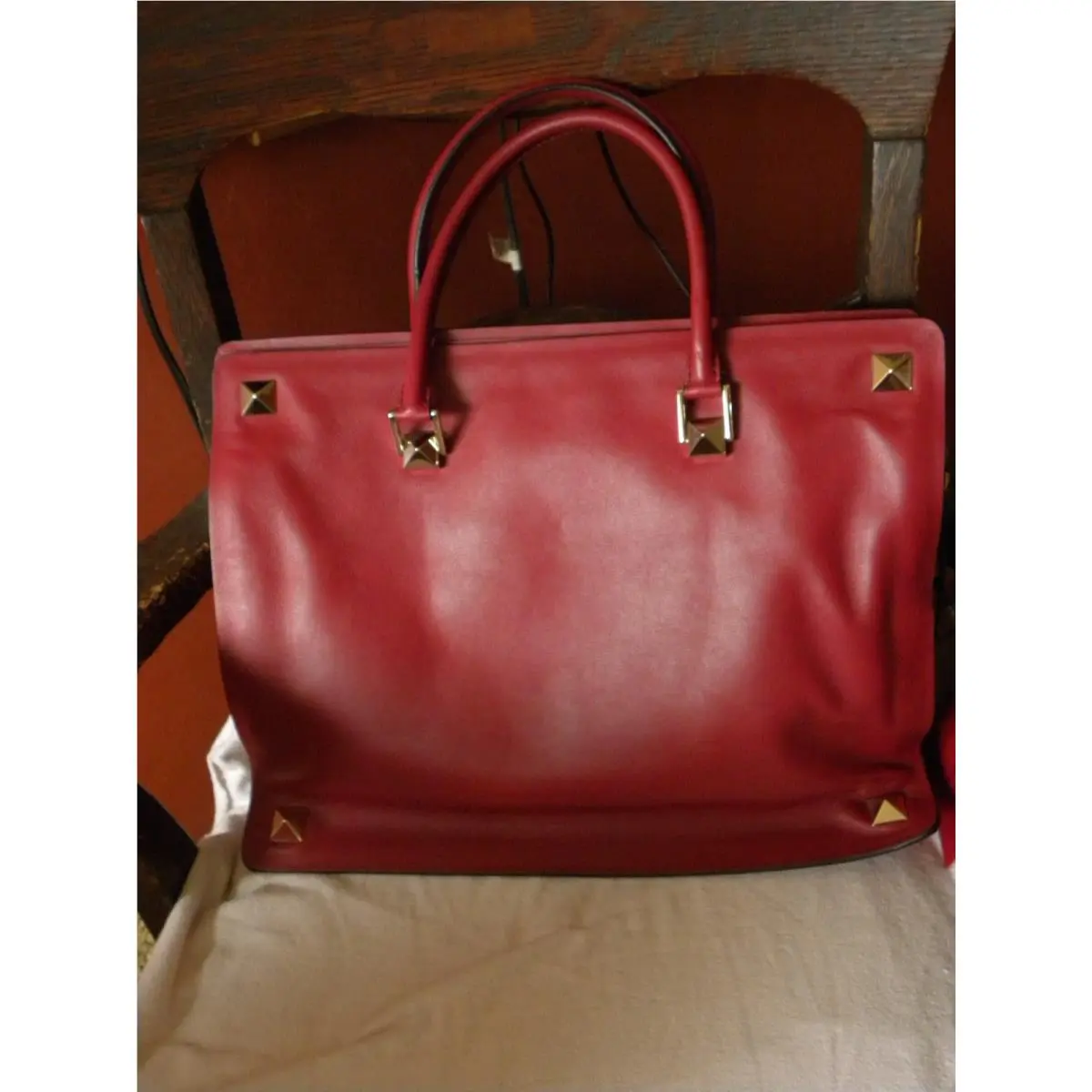 Valentino Garavani Vitello Macro Rockstud Runway Tote Bag Red Crimson