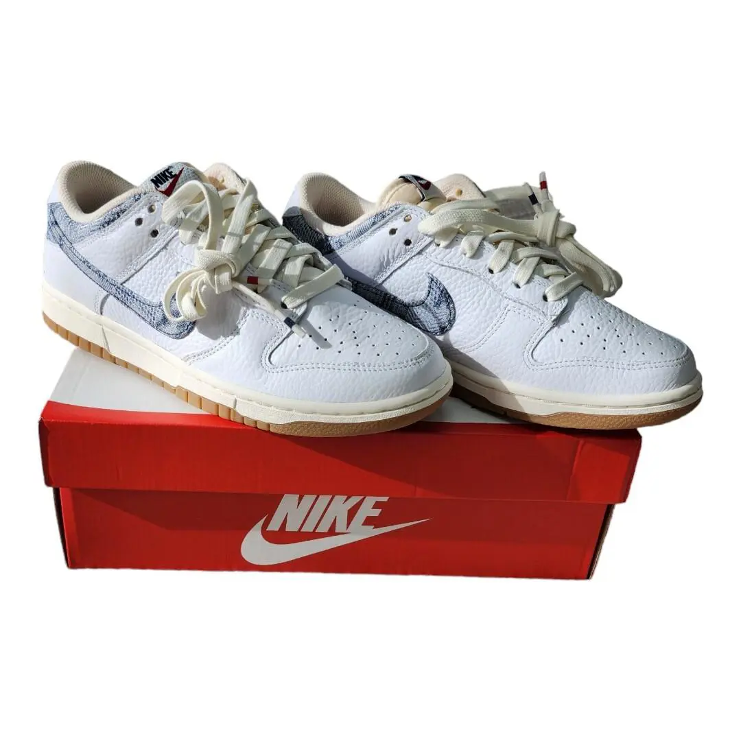 Deadstock Nike Dunk Low Washed Denim Mens Size 8 Women`s 9.5 FN6881-100 DS - White/Blue