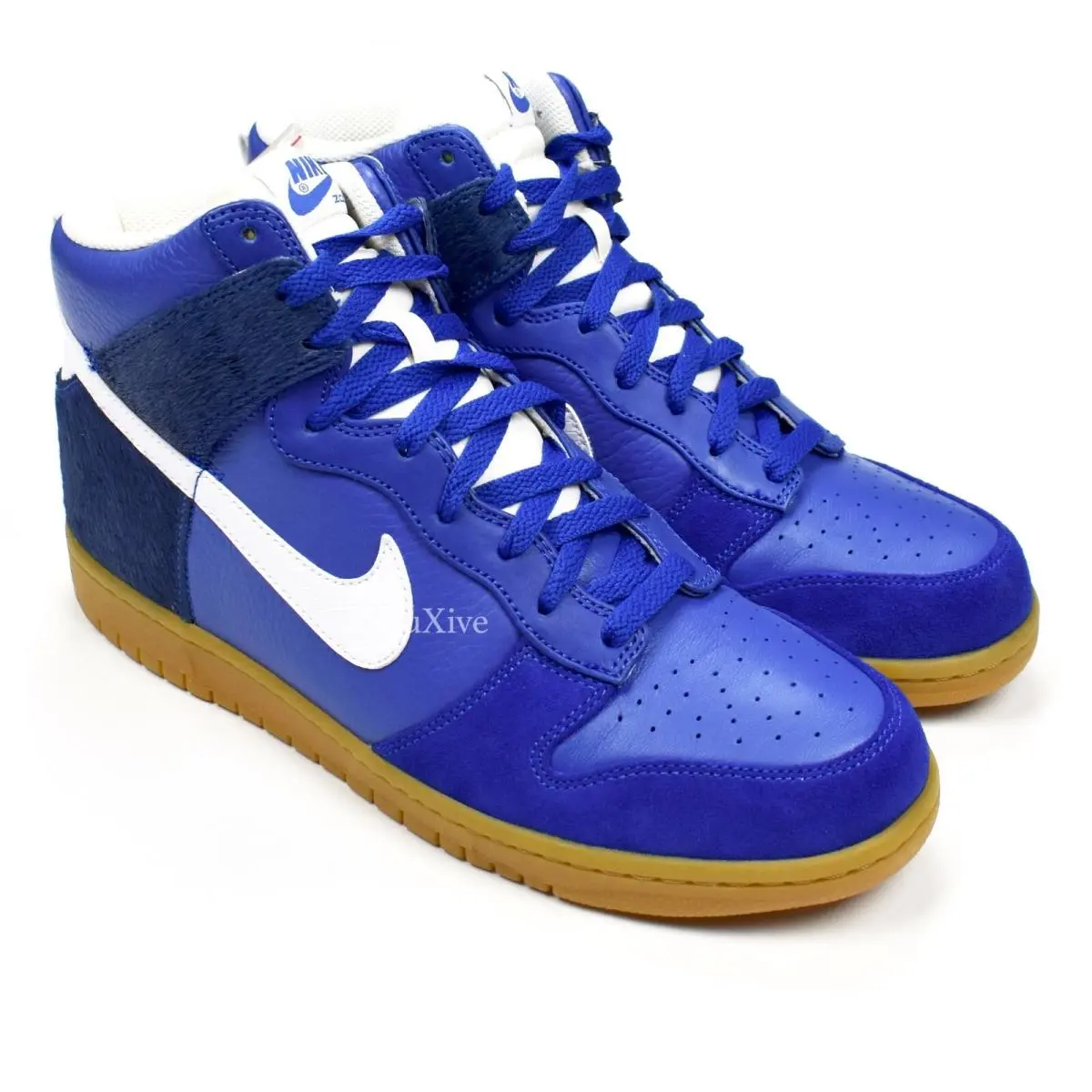 DS 2008 Nike Dunk High Premium Blue Leather Gum Pony Hair Men`s 8.5