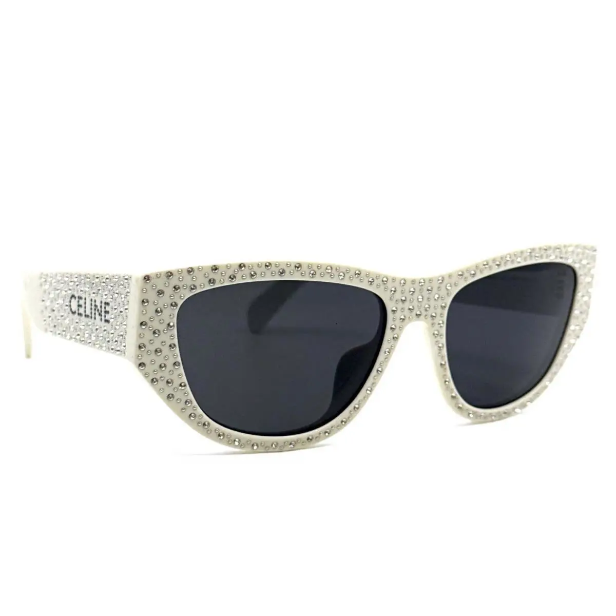 Celine CL4278US 25A Ivory Crystal Stud Grey Sunglasses 55-17-140