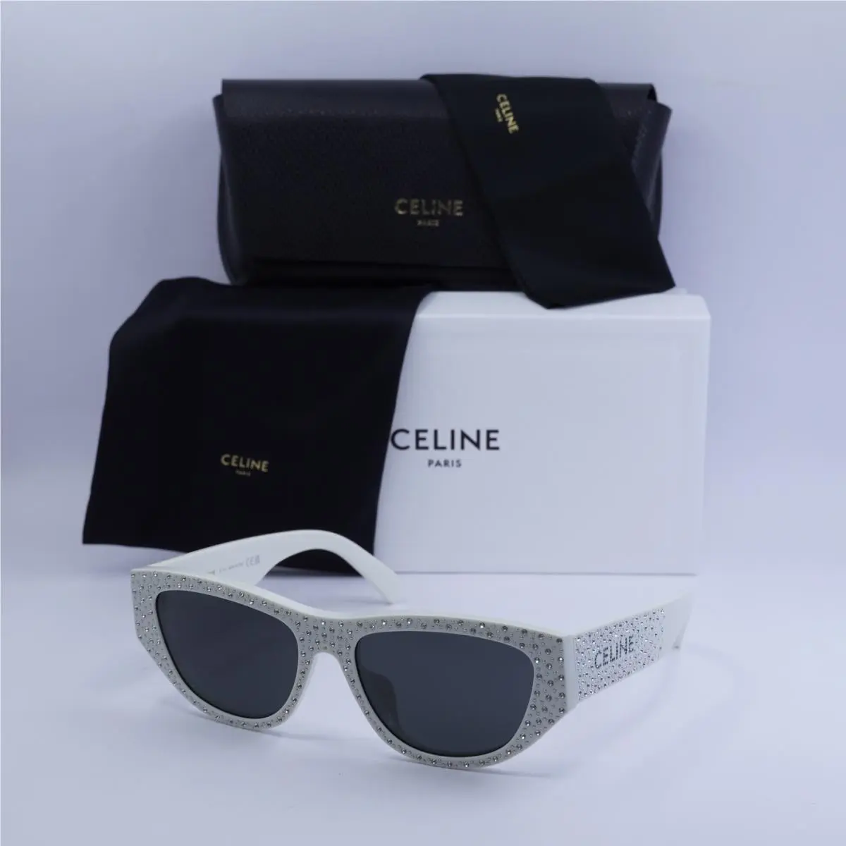 Celine CL4278US 25A Ivory with Crystal Stud Detail/grey 55-17-140 Sunglasses