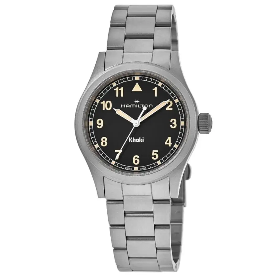 Hamilton Khaki Field Quartz Black Dial Stainless Steel Men`s Watch H69401131 - Black / Silver, Face: Black, Dial: Black