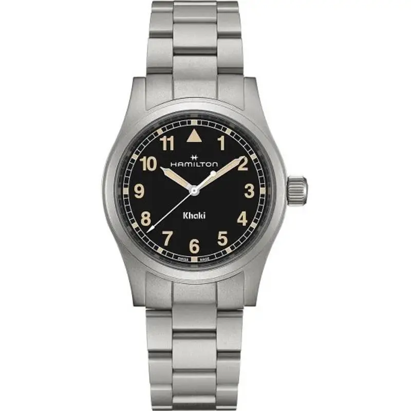 Hamilton Khaki Field Quartz 38mm Black Dial Men`s Watch H69401131 - Dial: Black, Band: Silver, Bezel: Silver
