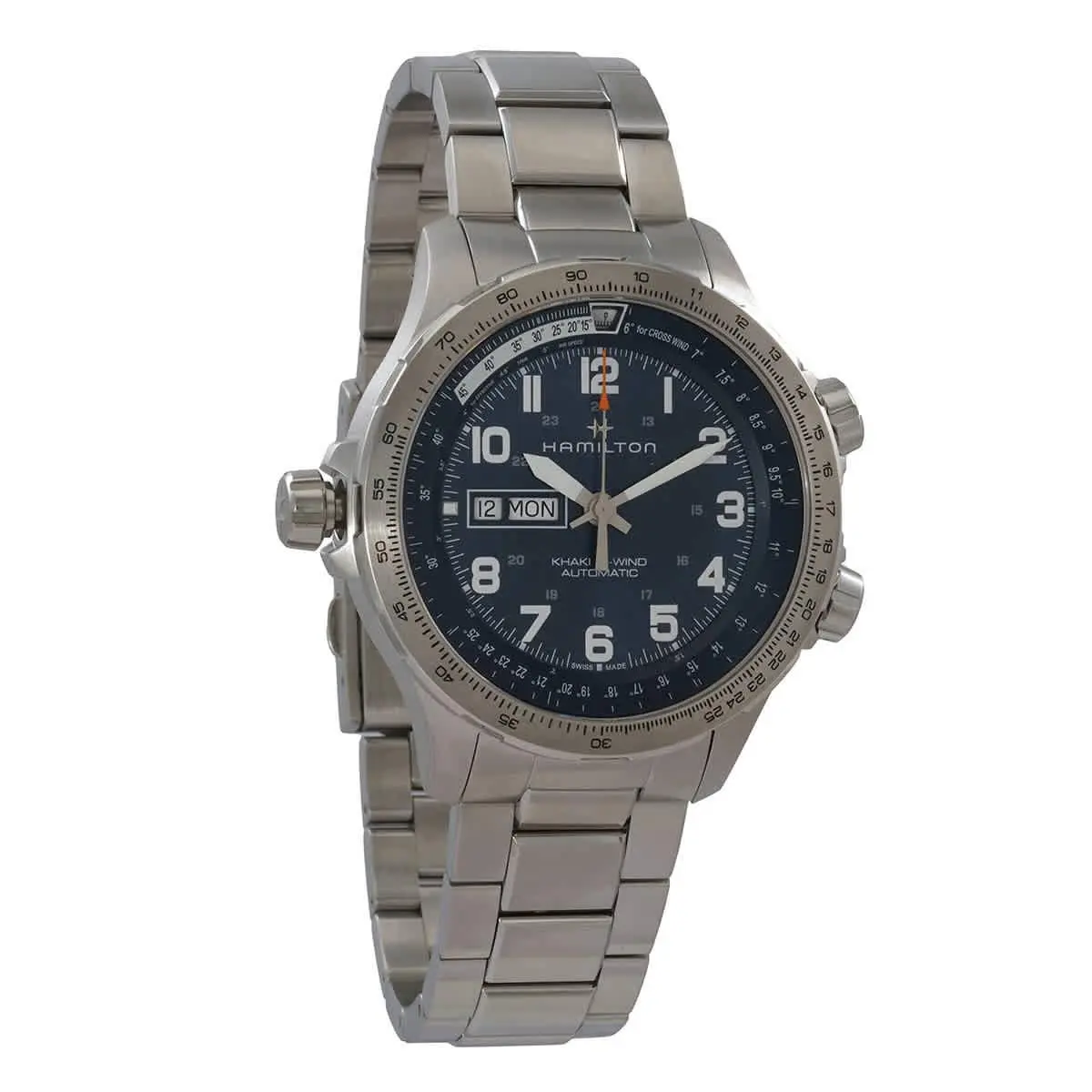 Hamilton Khaki Aviation X-wind Lefty Automatic Blue Dial Men`s Watch H77765141 - Dial: Blue, Band: Silver, Bezel: Silver