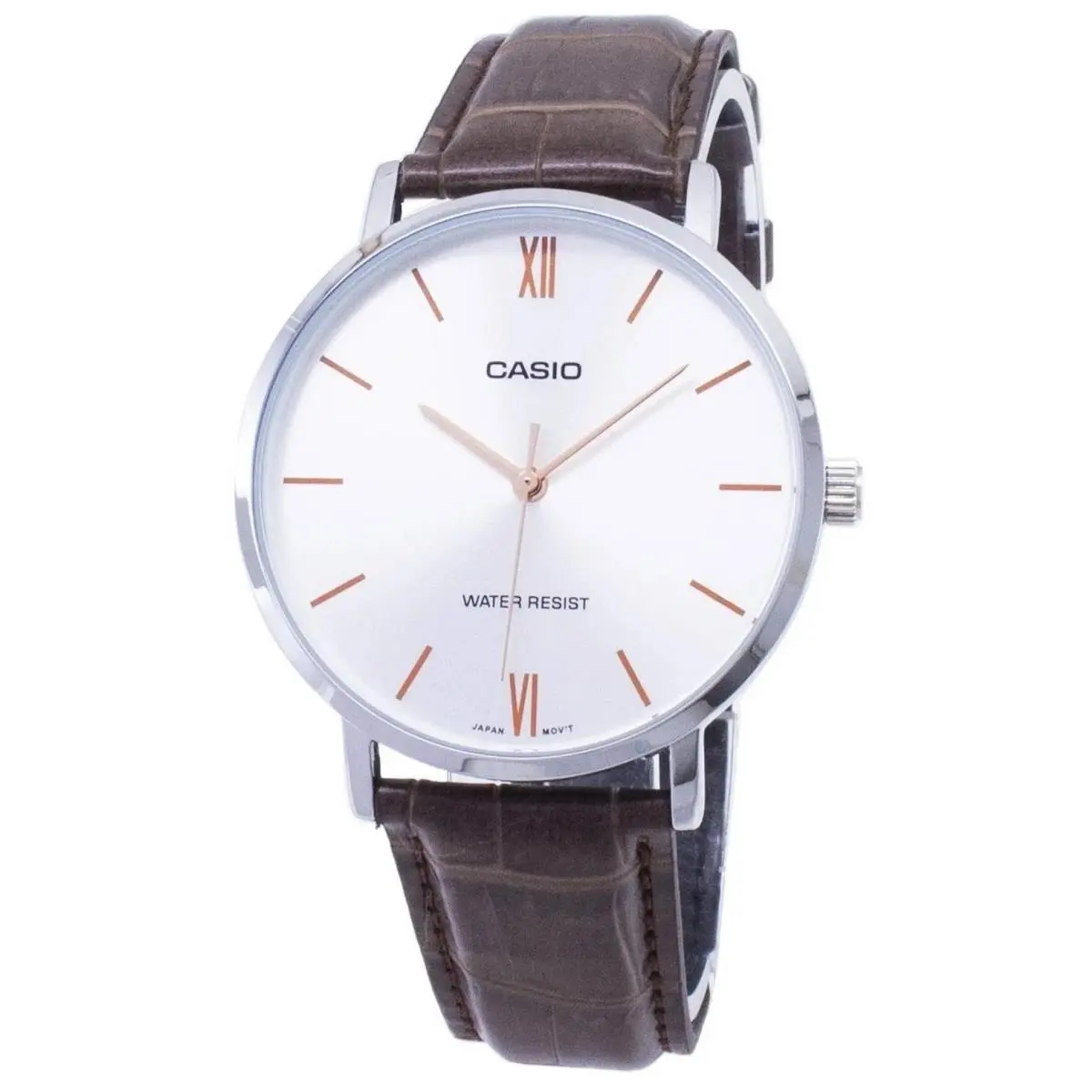 Casio MTP-VT01L-7B2 Mens Watch Quartz Silver Dial Brown Leather Strap Analog LM