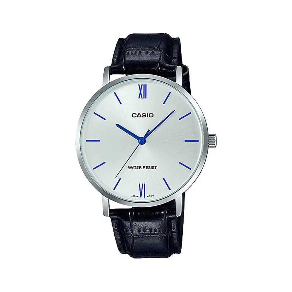 Casio MTP-VT01L-7B1 Men`s Minimalistic Silver Dial Brown Leather Band Watch