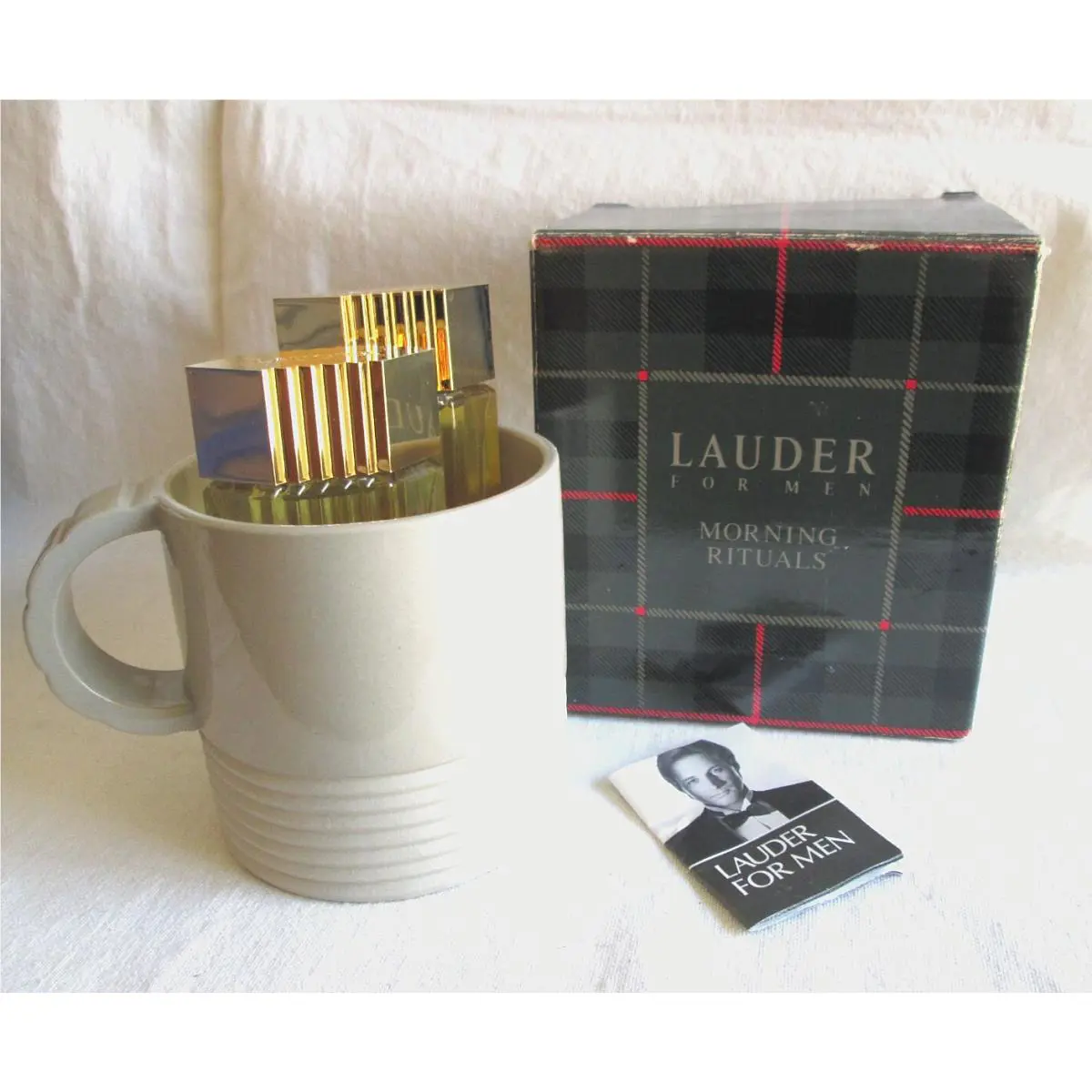 Lauder For Men Vintage Morning Rituals Set After Shave Cologne 1 oz Each Mug