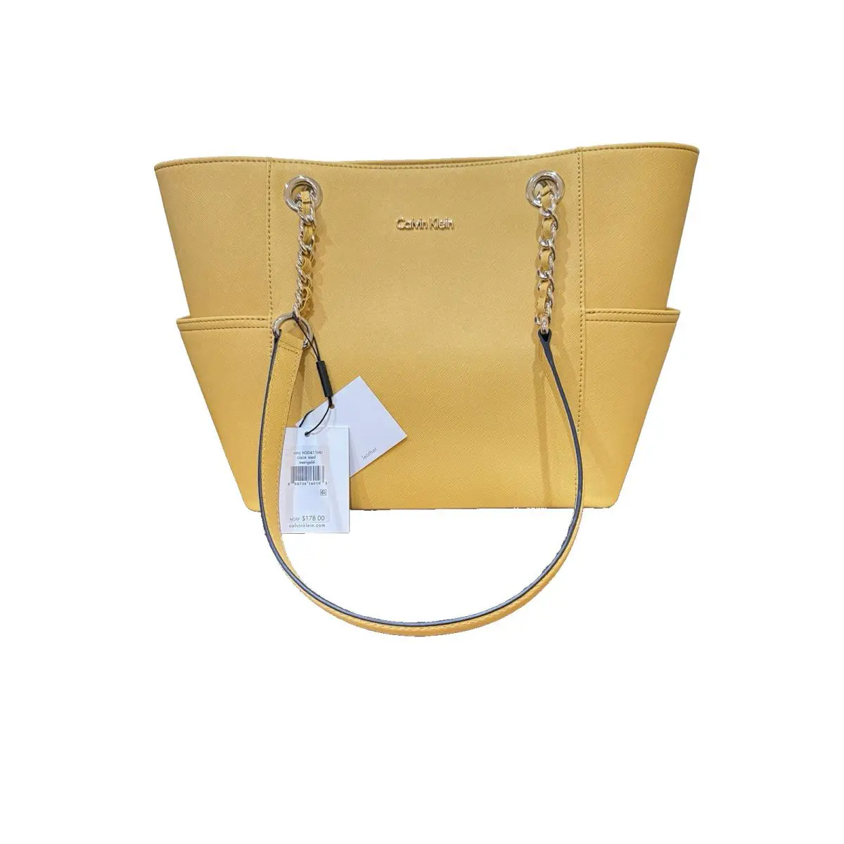 Calvin Klein Saffiano Leather Tote Yellow