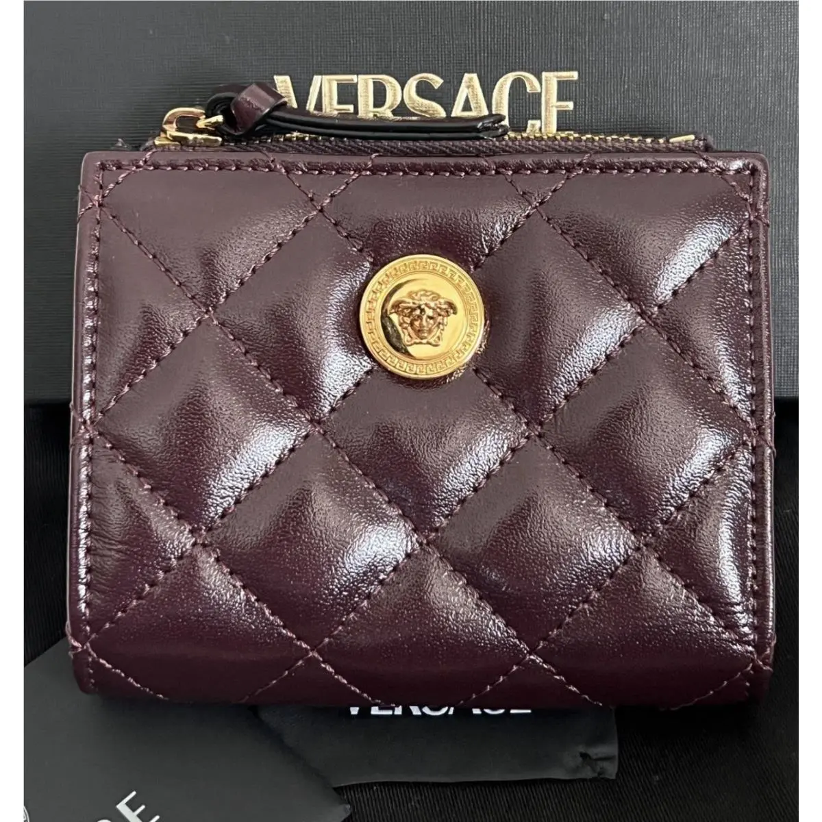 Medusa Burgundy Red Bifold Quilted Leather Wallet Hot Deal by Versace