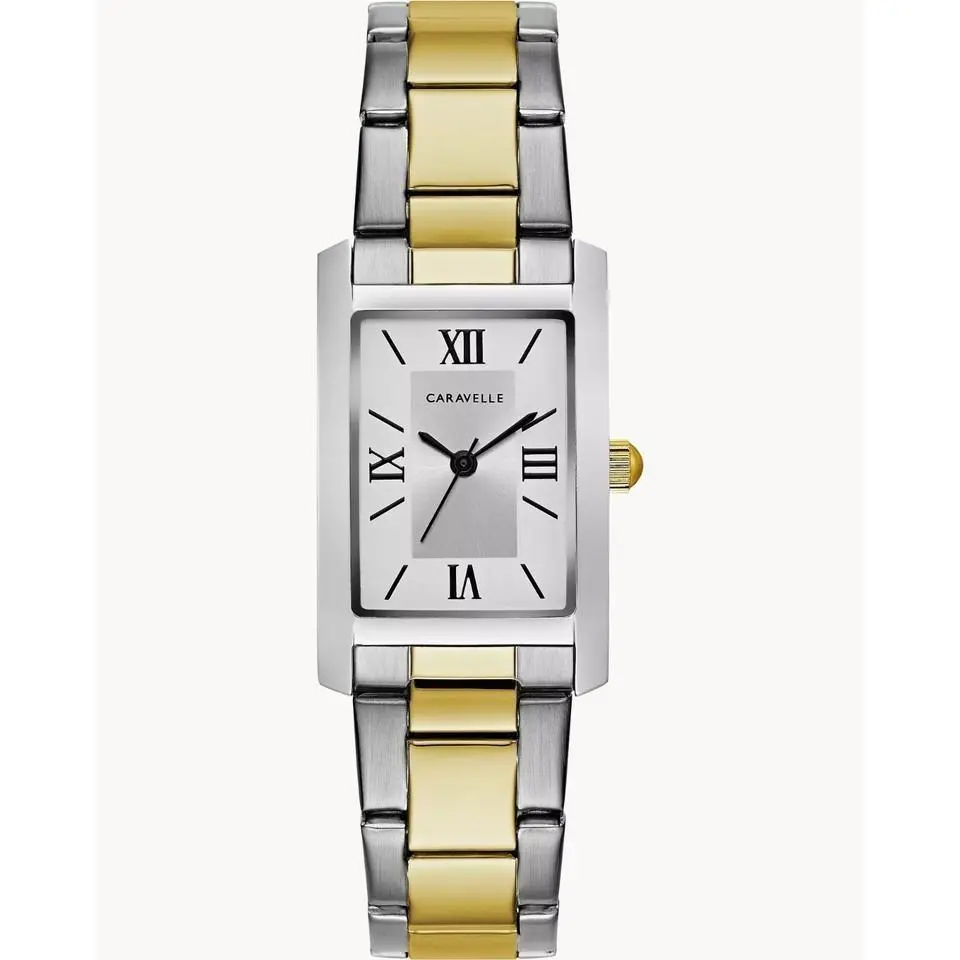 Caravelle by Bulova Women`s Quartz Silver Dial Two Tone Stainless Watch 45L167 - Dial: Silver, Band: Gold, Silver, Bezel: Silver