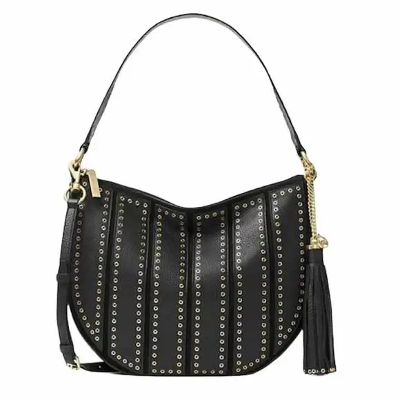 Michael Kors Brooklyn Grommet Appliqué Medium Convertible Hobo Black Bag - Exterior: Black