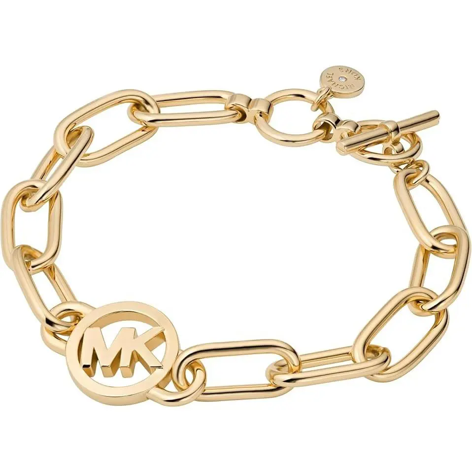 Michael Kors Gold Tone Chain Link Circle Logo Bracelet MKJ7743