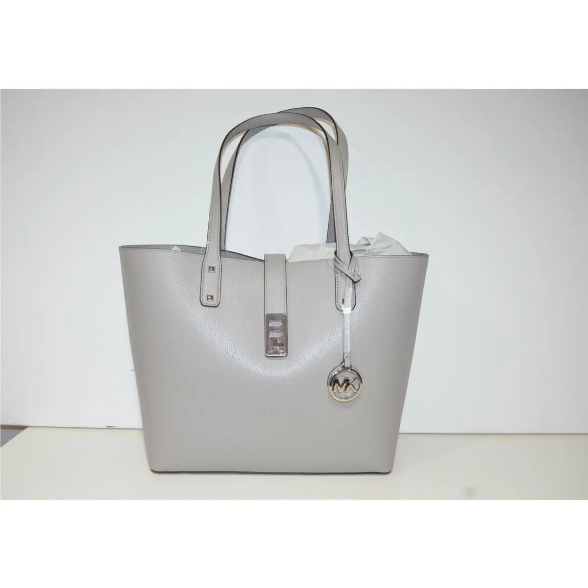 Michael Kors Karson Leather Large Carryall Tote Bag Pearl Grey