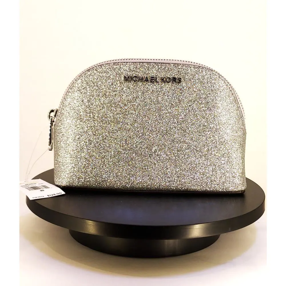 Michael Kors Silver Glitter Travel Pouch/make Up Case