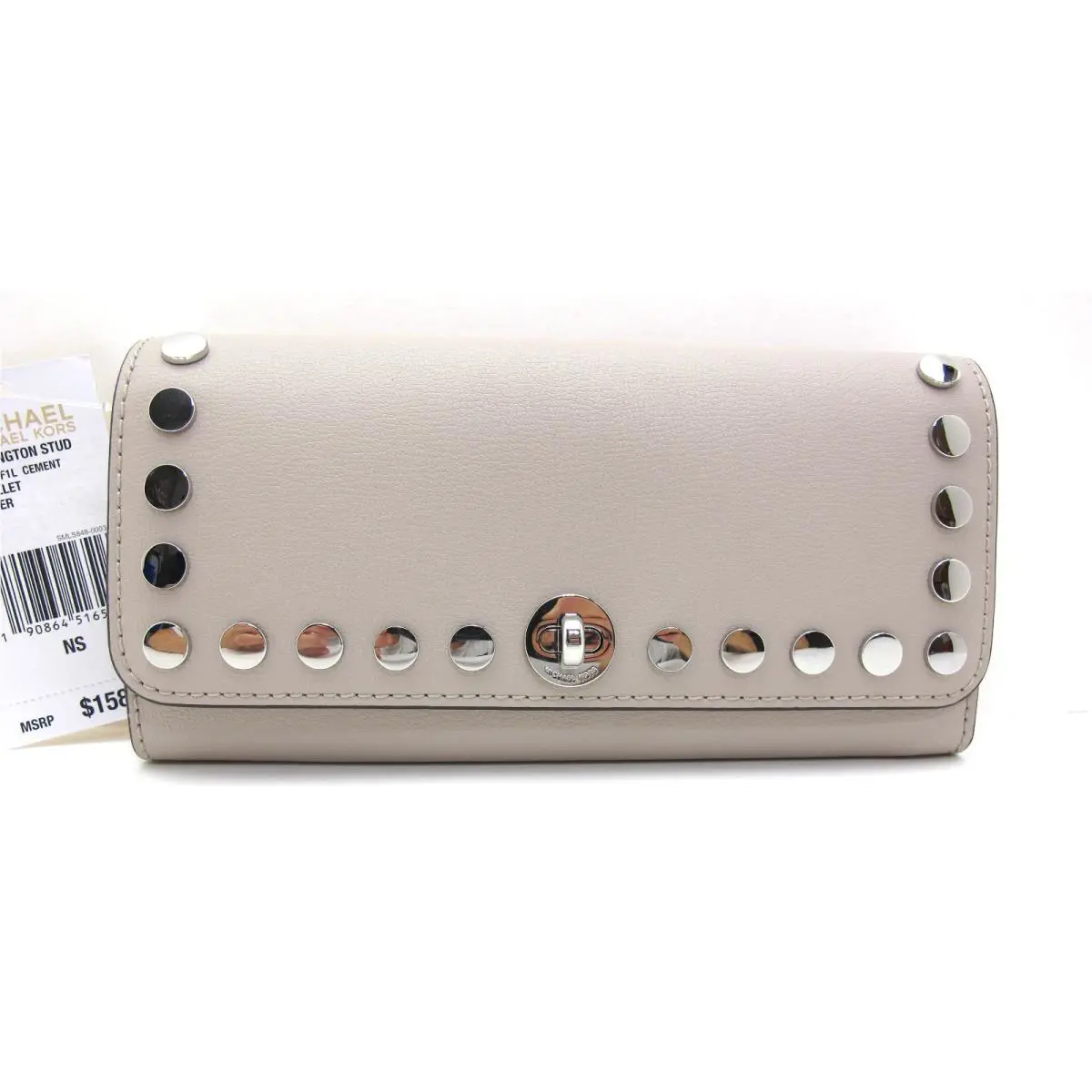 Michael Kors Jet Rivington Stud Leather Large Turn Lock Wallet Cement/silver