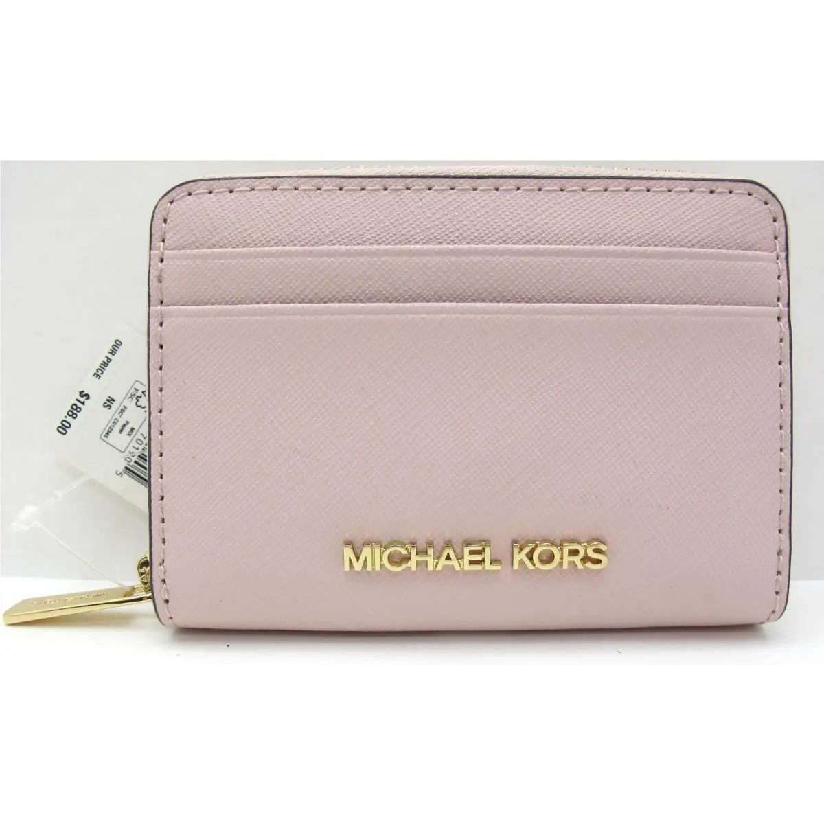 Michael Kors Jet Set Med Zip Around Card Case Leather Powder Blush