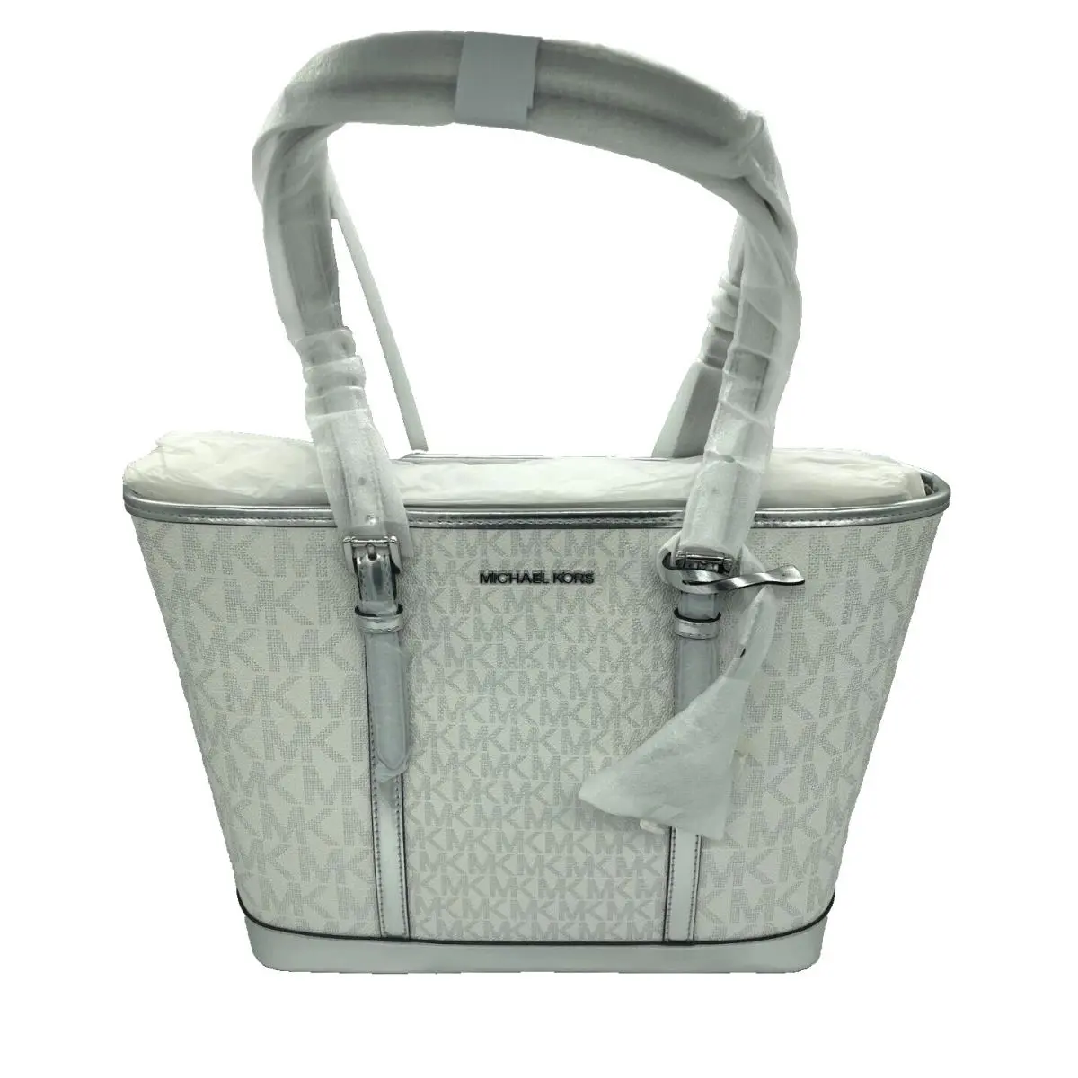 Michael Kors Jet Set Travel Small Top Zip Tote Bag Silver Metallic