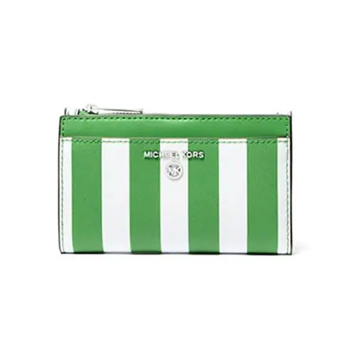 Michael Kors Green Palm White Striped Print Jet Set Charm Card Case Wallet