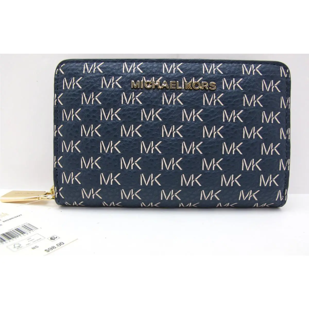 Michael Kors Jet Set Small Zip Around Card Case Leather Brown/navy