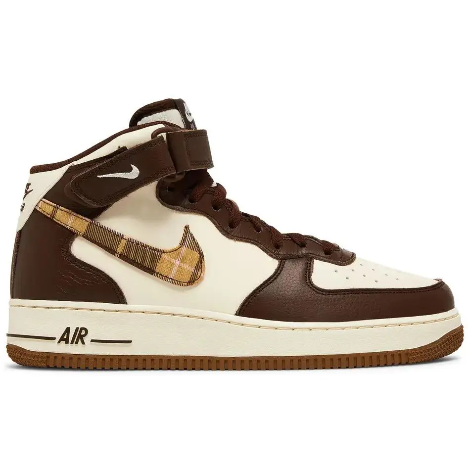Nike Air Force 1 Mid Brown Plaid Brown Ivory Bloom DV0792-100 Men`s 10