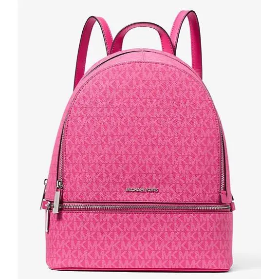 Michael Kors Rhea Medium Dragonfruit Pink Signature Logo Backpack Msrp: