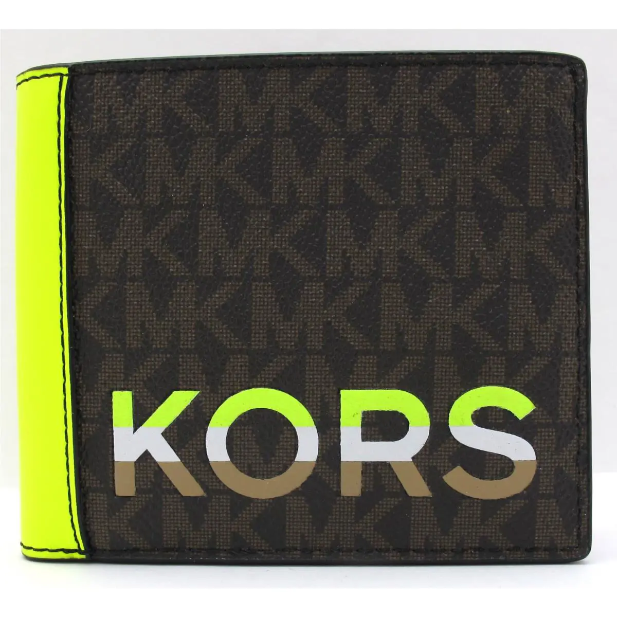 Michael Kors Cooper Mens Bifold Wallet Pvc/leather Mklogo Brown/bright Green