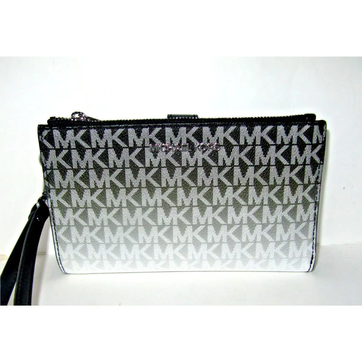 Michael Kors Jet Set Double Zip Wristlet Wallet Black Logo Phone Pocket