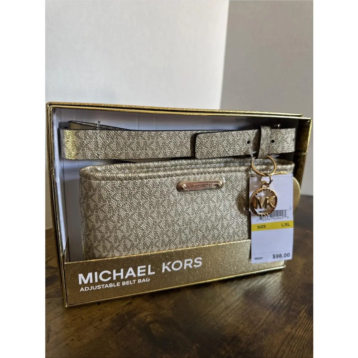 Michael Kors Leather Adjust Belt Bag/fanny Pack MK Logo L/xl Gold Color