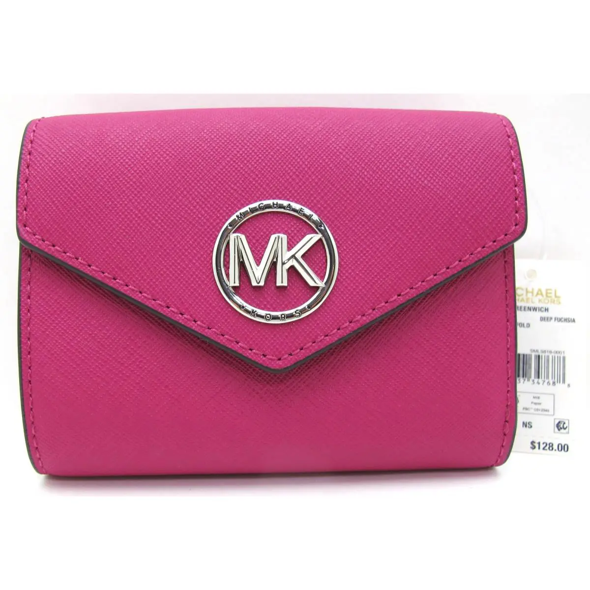 Michael Kors Greenwich Envelope Trifold Saffanio Leather Wallet Deep Fuchsia