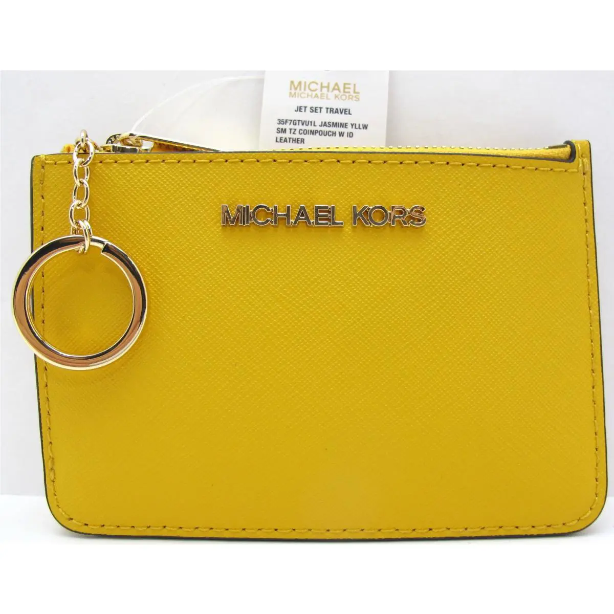 Michael Kors Jet Set Leather Sm Topzip Coinpouch ID Card Case Jasmine Yellow