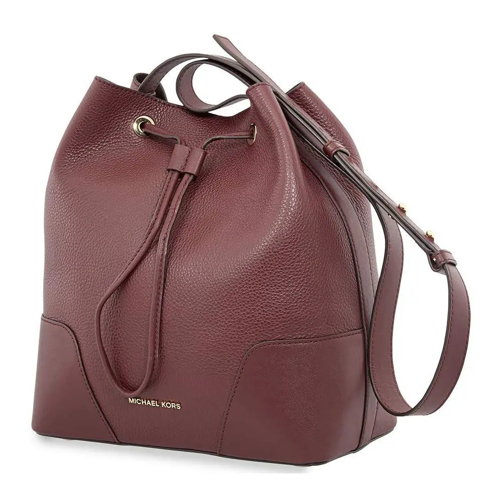 Michael Kors Cary Pebbled Leather Bucket Bag Handbag Purse- Oxblood