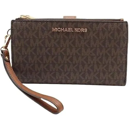 Michael Kors Jet Set Travel Large Double Zip Wristlet Phone Wallet Brown