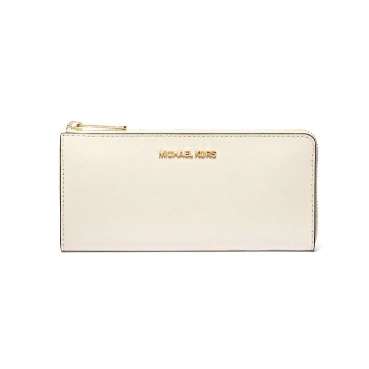 Michael Kors Jet Set Travel Large Leather Three Quarter Zip Wallet Light Cream - Light Cream