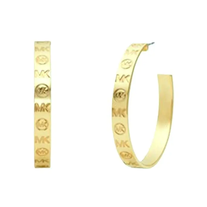 Michael Kors Gold Tone Brass Modern Signature Logo Hoop Earrings - MKJ0032